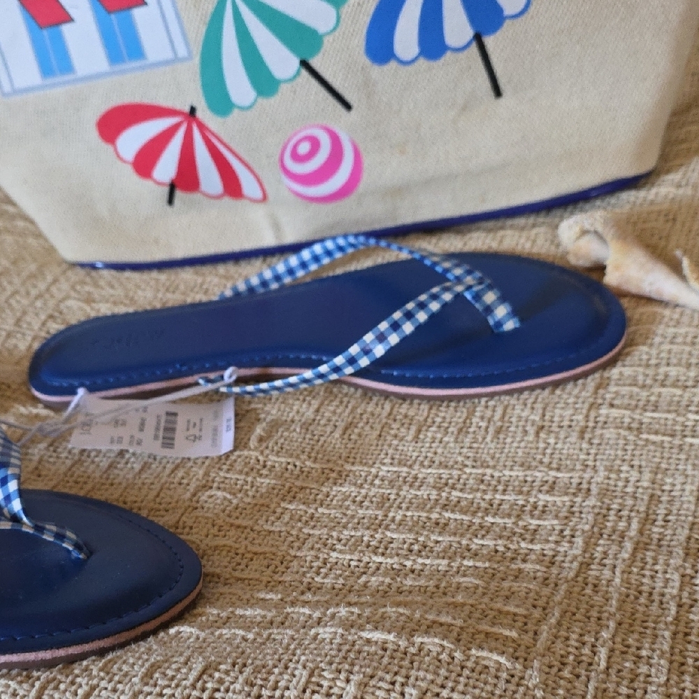 *SOLD**J. Crew Blue Size 8 Gingham Flip Flops Coastal - Picture 3 of 8